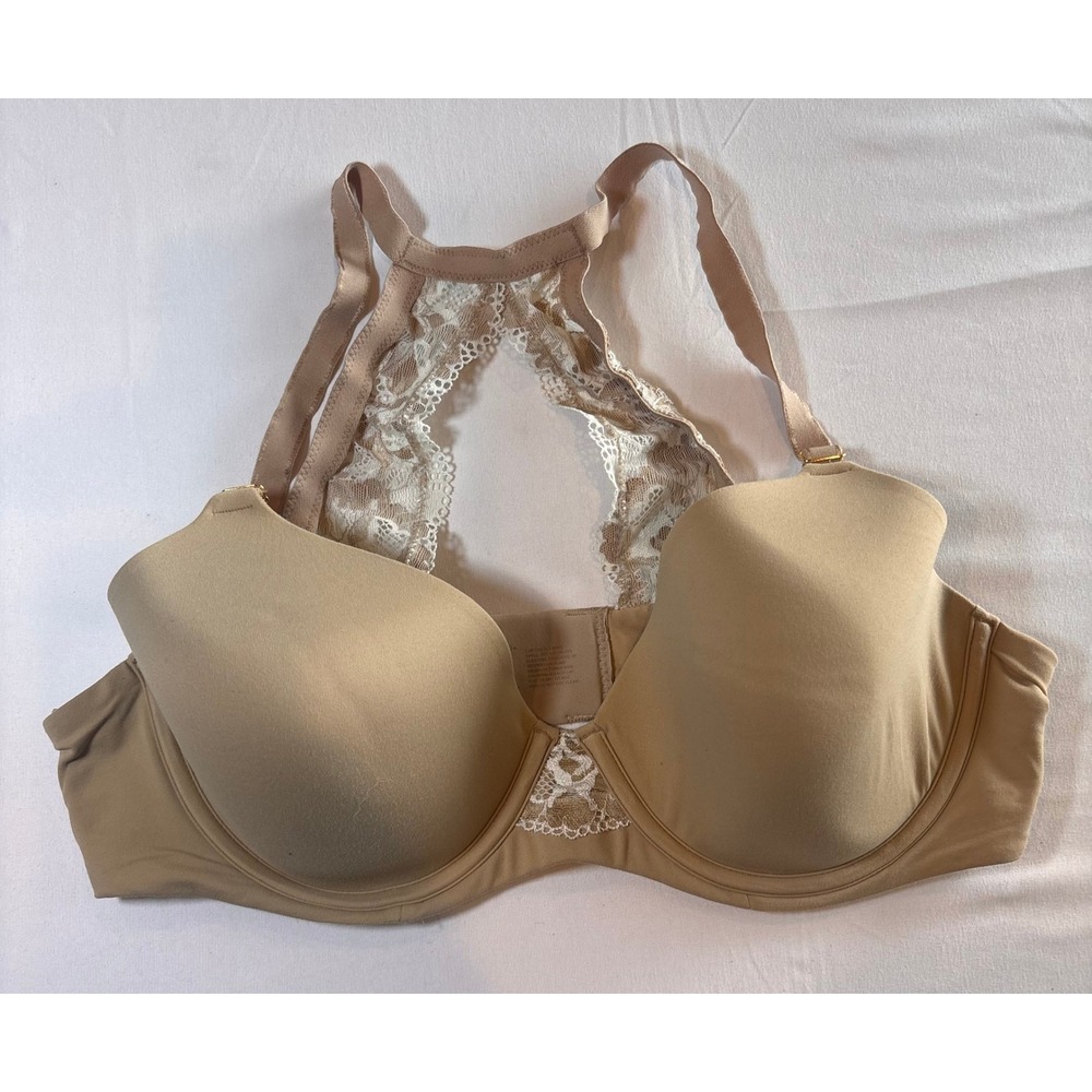 Soma Embraceable Racerback Bra 38C Tan Nude Lace Back Underwire 082103